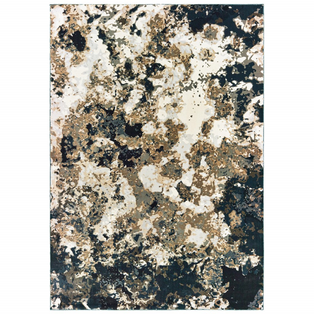 6' X 9' Ivory And Navy Blue Abstract Area Rug