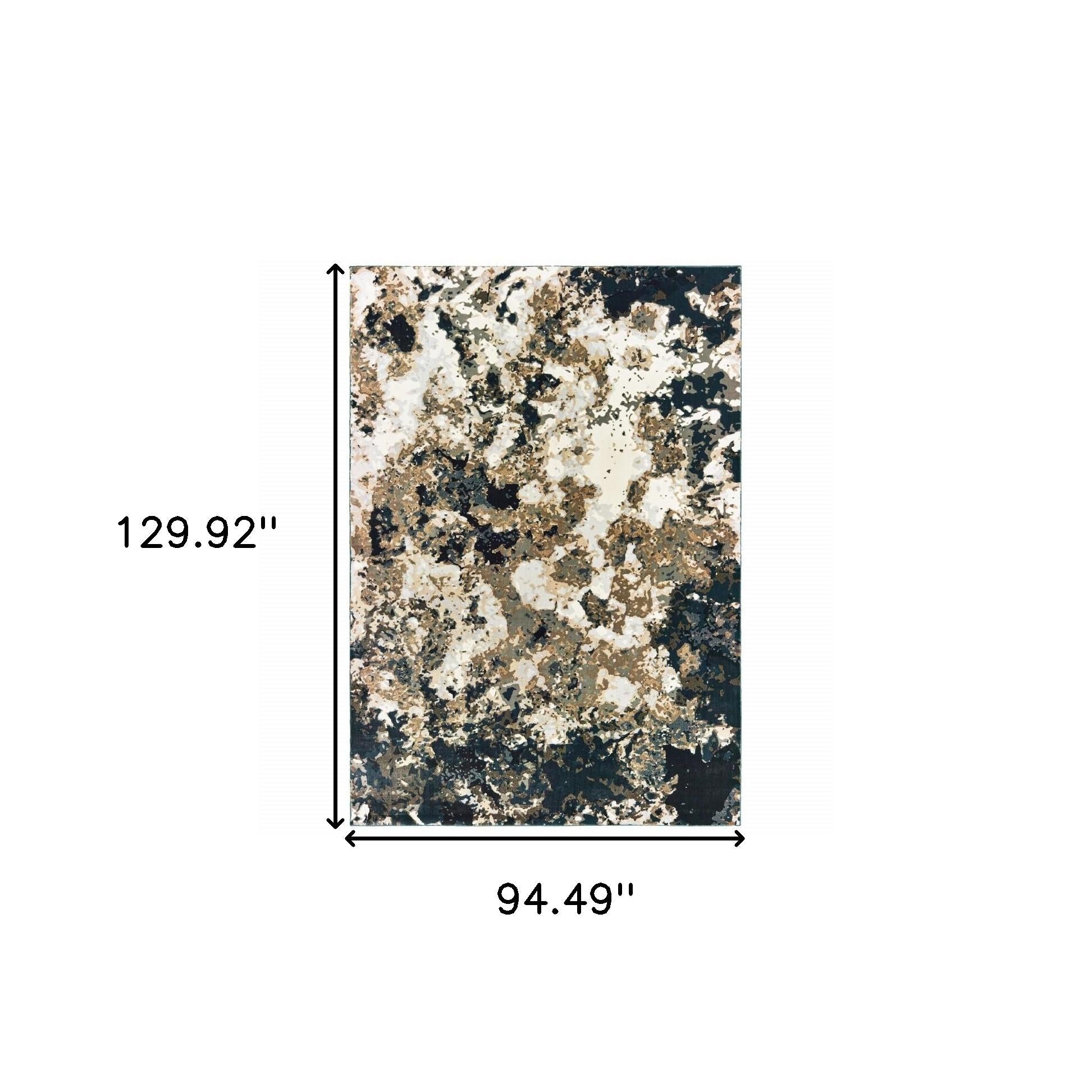 8' X 11' Ivory And Navy Blue Abstract Area Rug