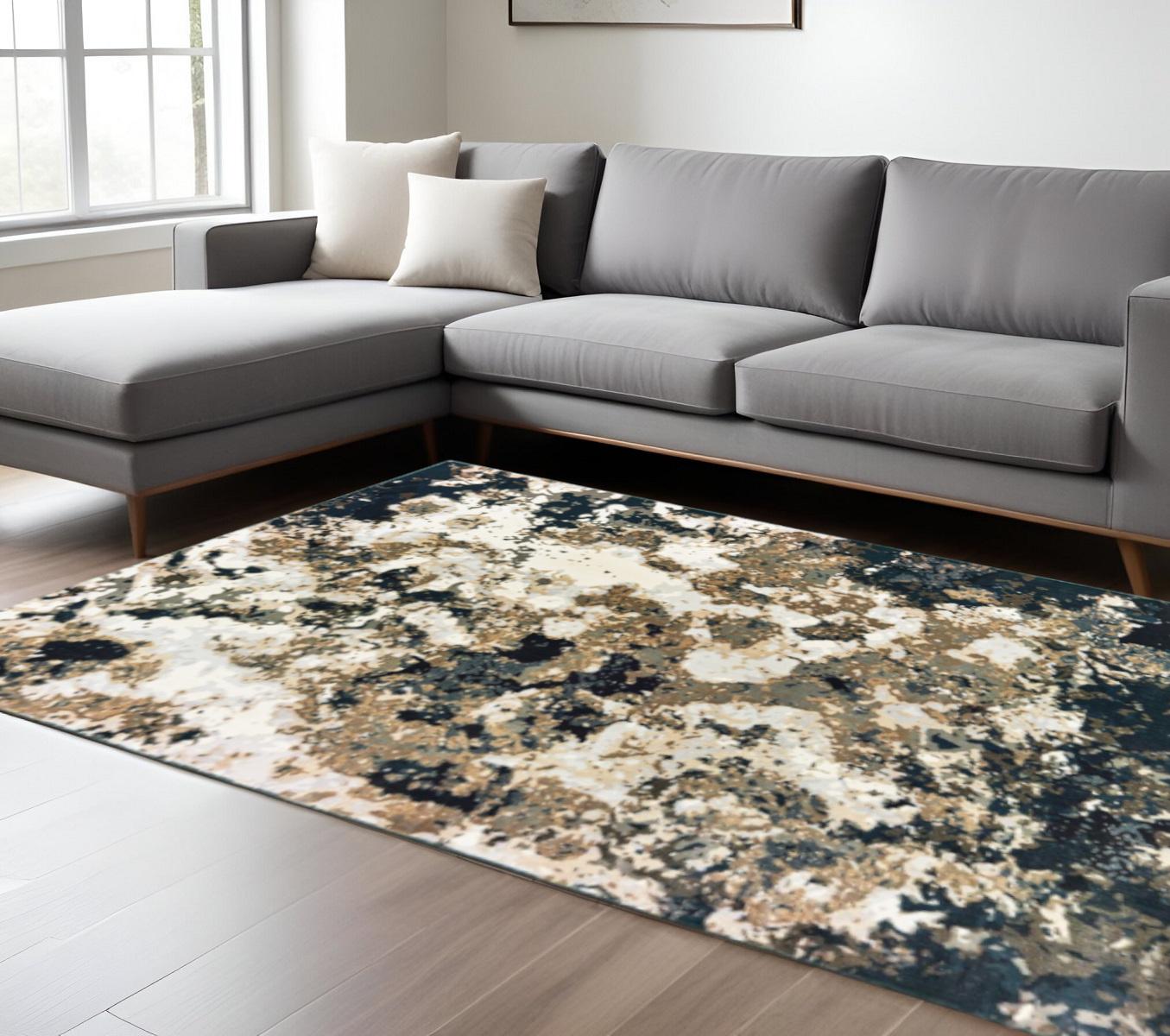 8' X 11' Ivory And Navy Blue Abstract Area Rug