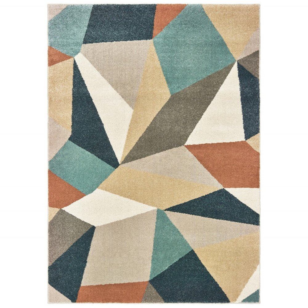 2' X 3' Blue Green And Beige Abstract Geometric Area Rug
