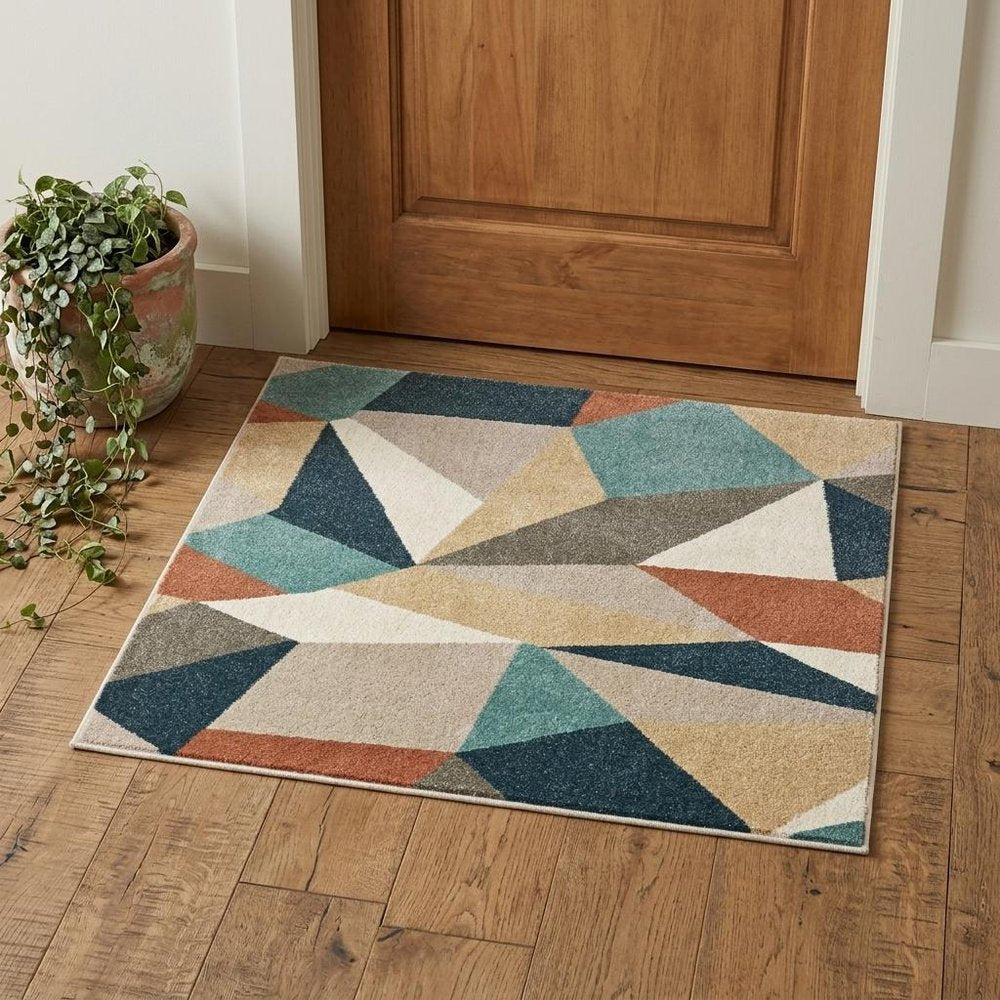2' X 3' Blue Green And Beige Abstract Geometric Area Rug