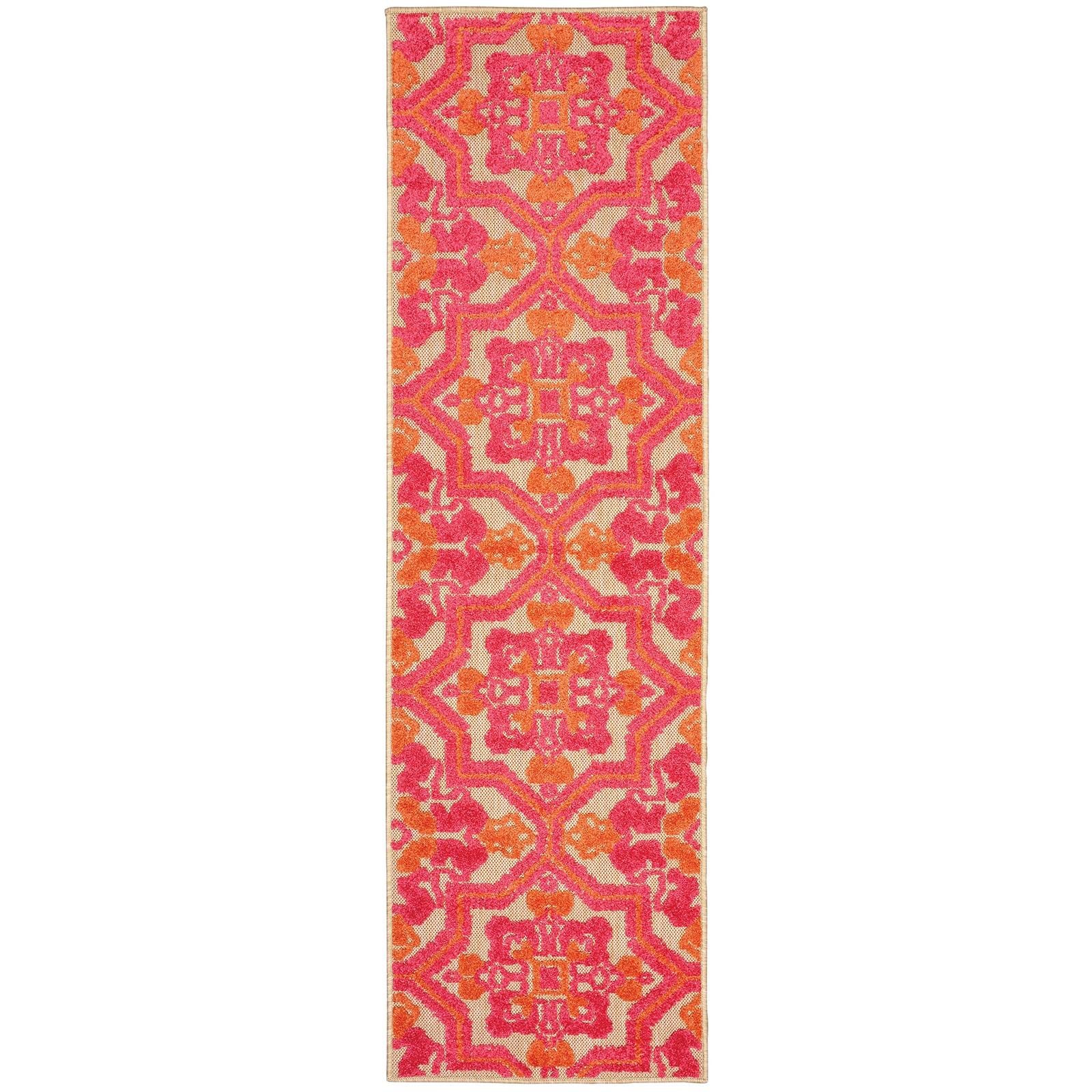 8' Pink And Orange Moroccan Indoor Outdoor Area Rug
