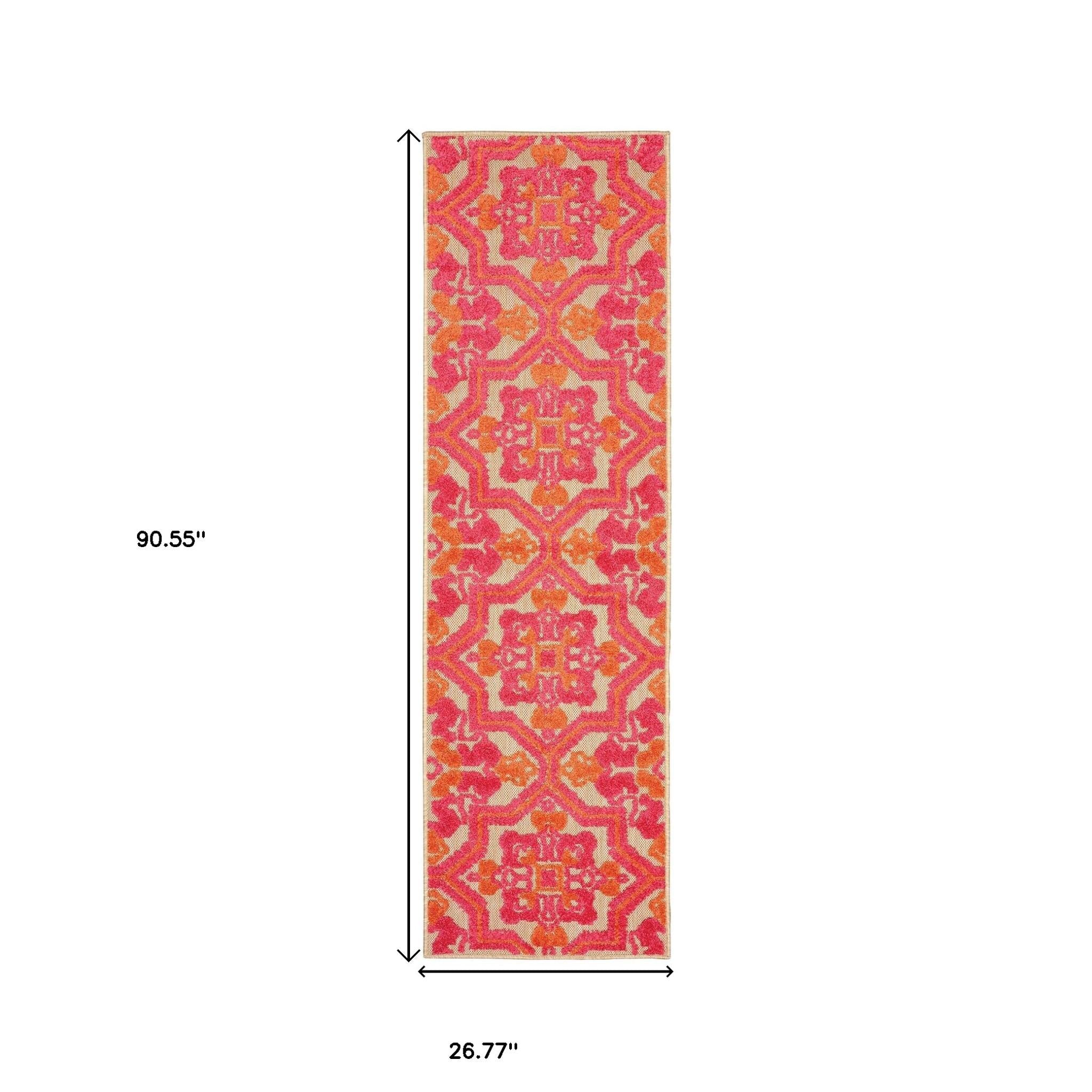 8' Pink And Orange Moroccan Indoor Outdoor Area Rug