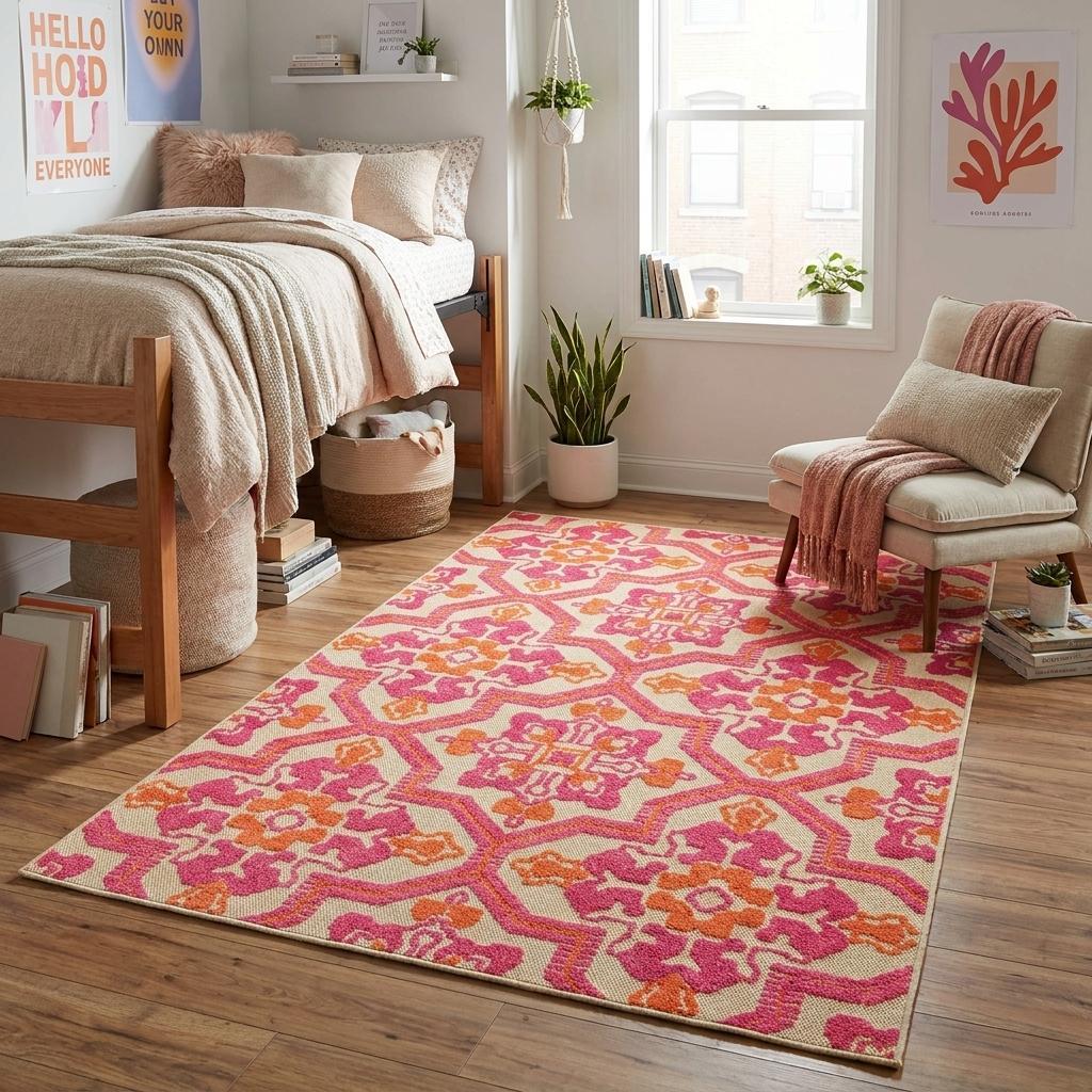4' X 5' Pink and Orange Medallion Indoor Outdoor Area Rug
