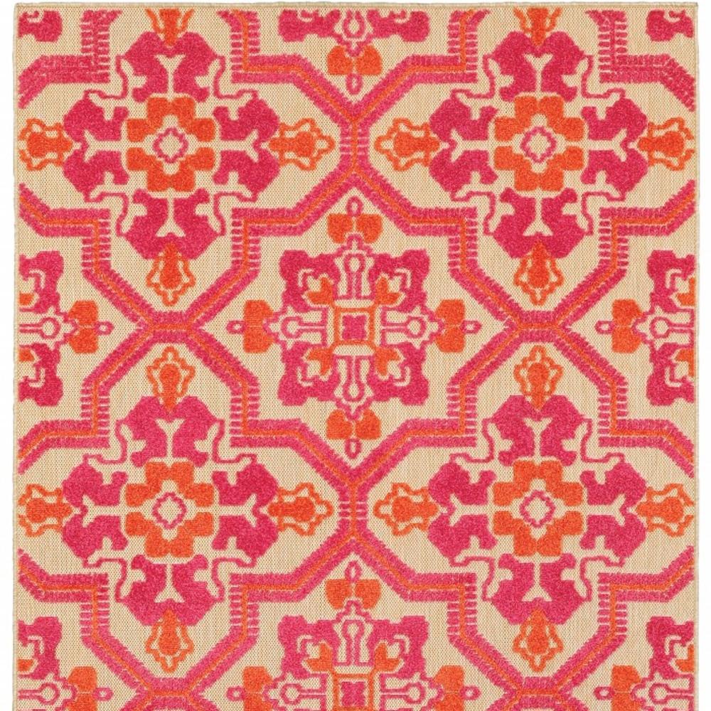 4' X 5' Pink and Orange Medallion Indoor Outdoor Area Rug