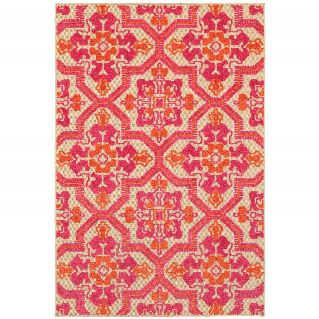 10' X 13' Pink And Orange Moroccan Indoor Outdoor Area Rug
