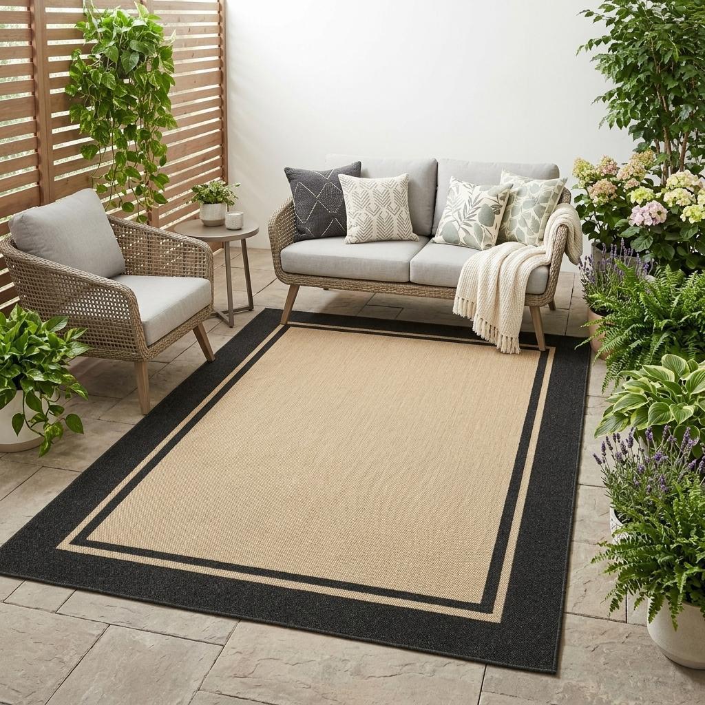 4' X 5' Beige And Black Indoor Outdoor Area Rug