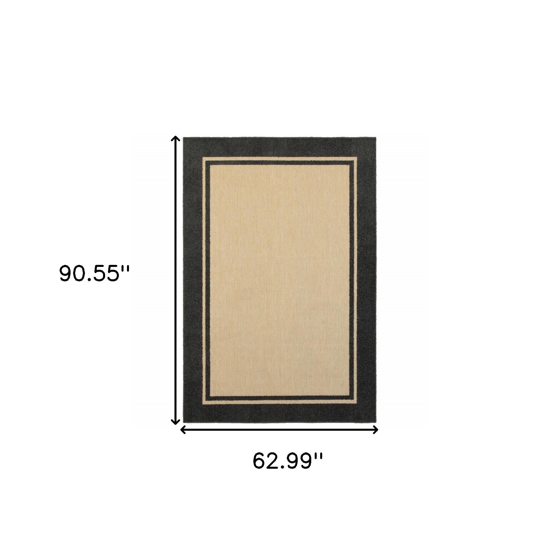 5' X 8' Beige And Black Indoor Outdoor Area Rug