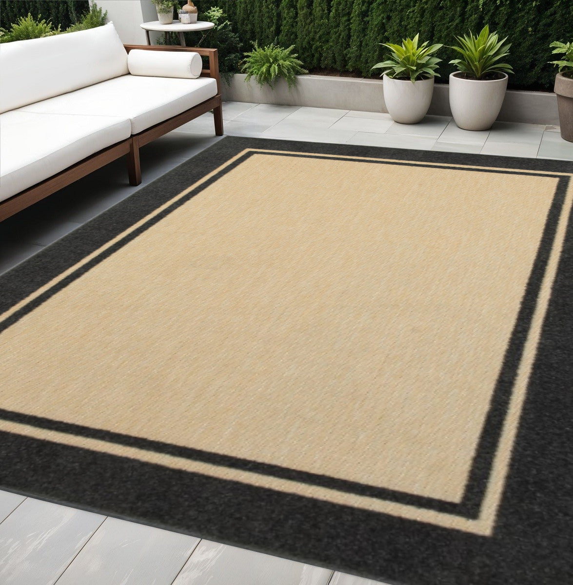 5' X 8' Beige And Black Indoor Outdoor Area Rug