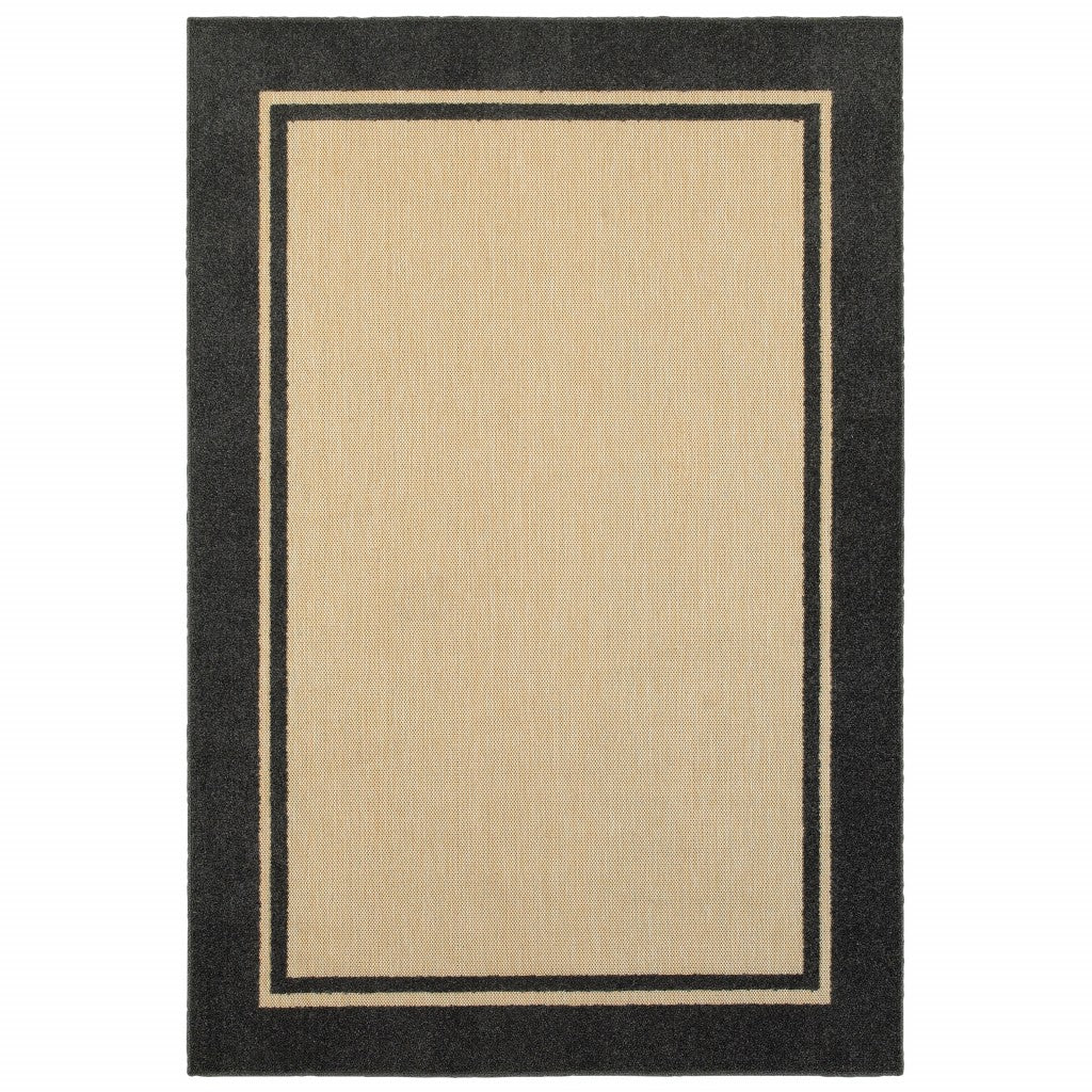 8' X 11' Beige And Black Indoor Outdoor Area Rug