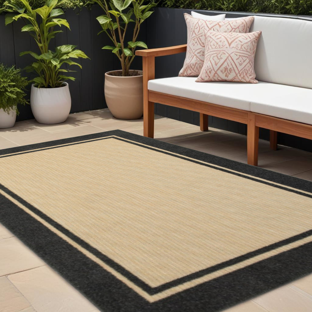 10' X 13' Beige And Black Indoor Outdoor Area Rug