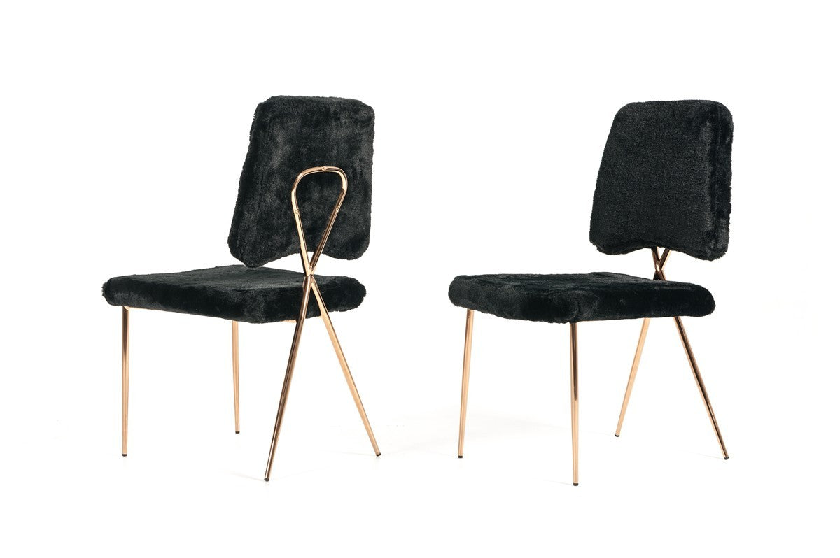 Set Of 2 Gold Black Fabric Solid Back Dining Chairs