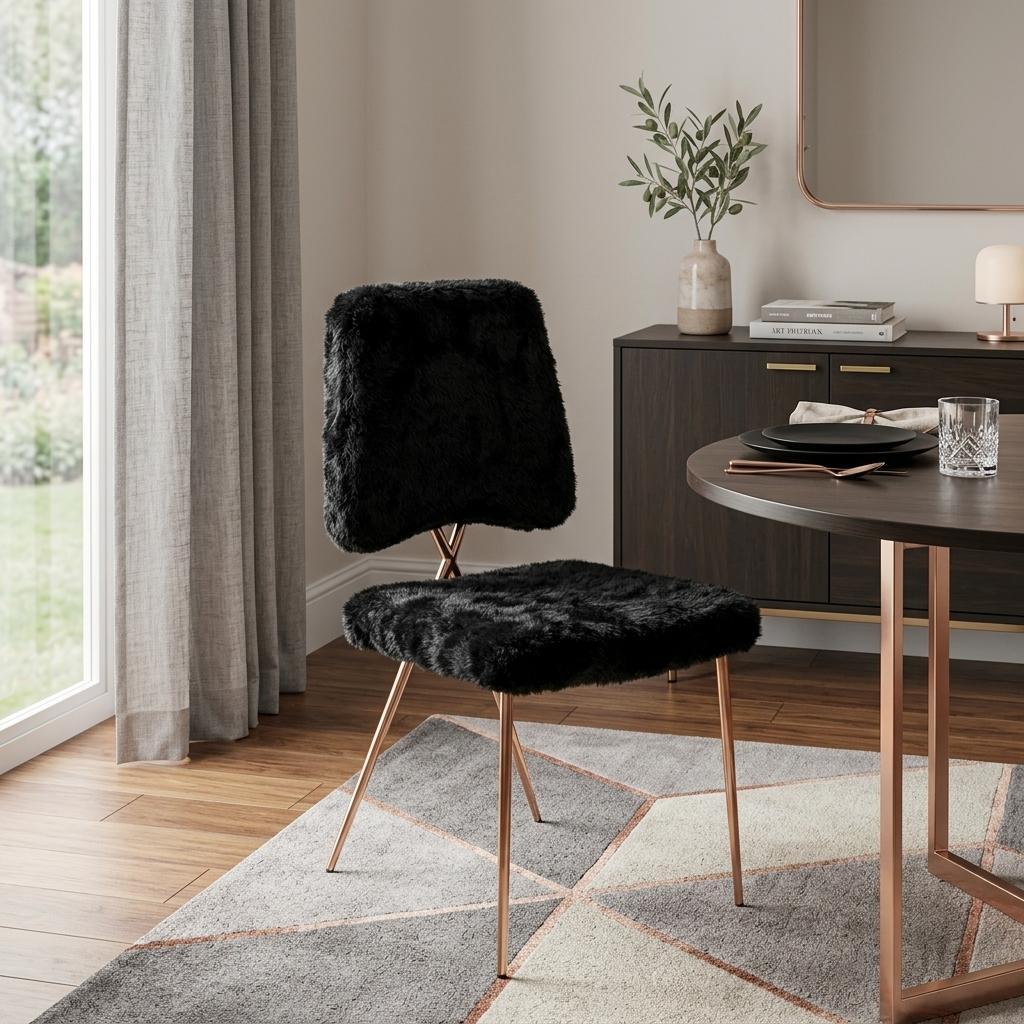Set of Two Black and Gold Upholstered Fabric Dining Side Chairs