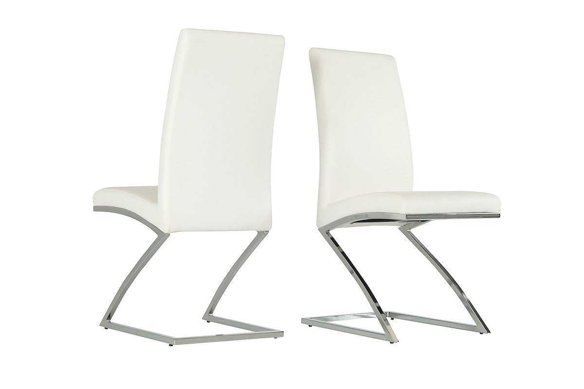 Set of Two White And Silver Upholstered Faux Leather Dining Side Chairs