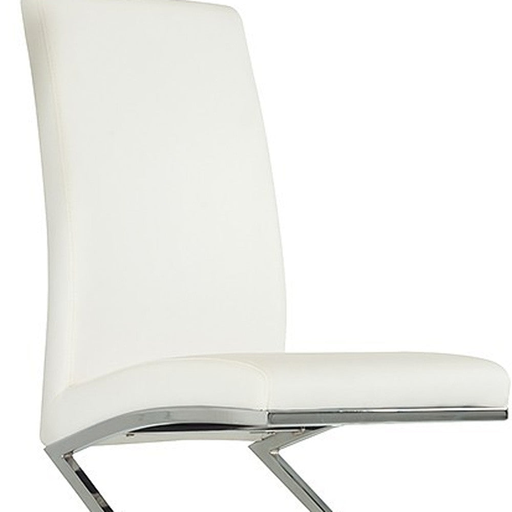 Set of Two White And Silver Upholstered Faux Leather Dining Side Chairs