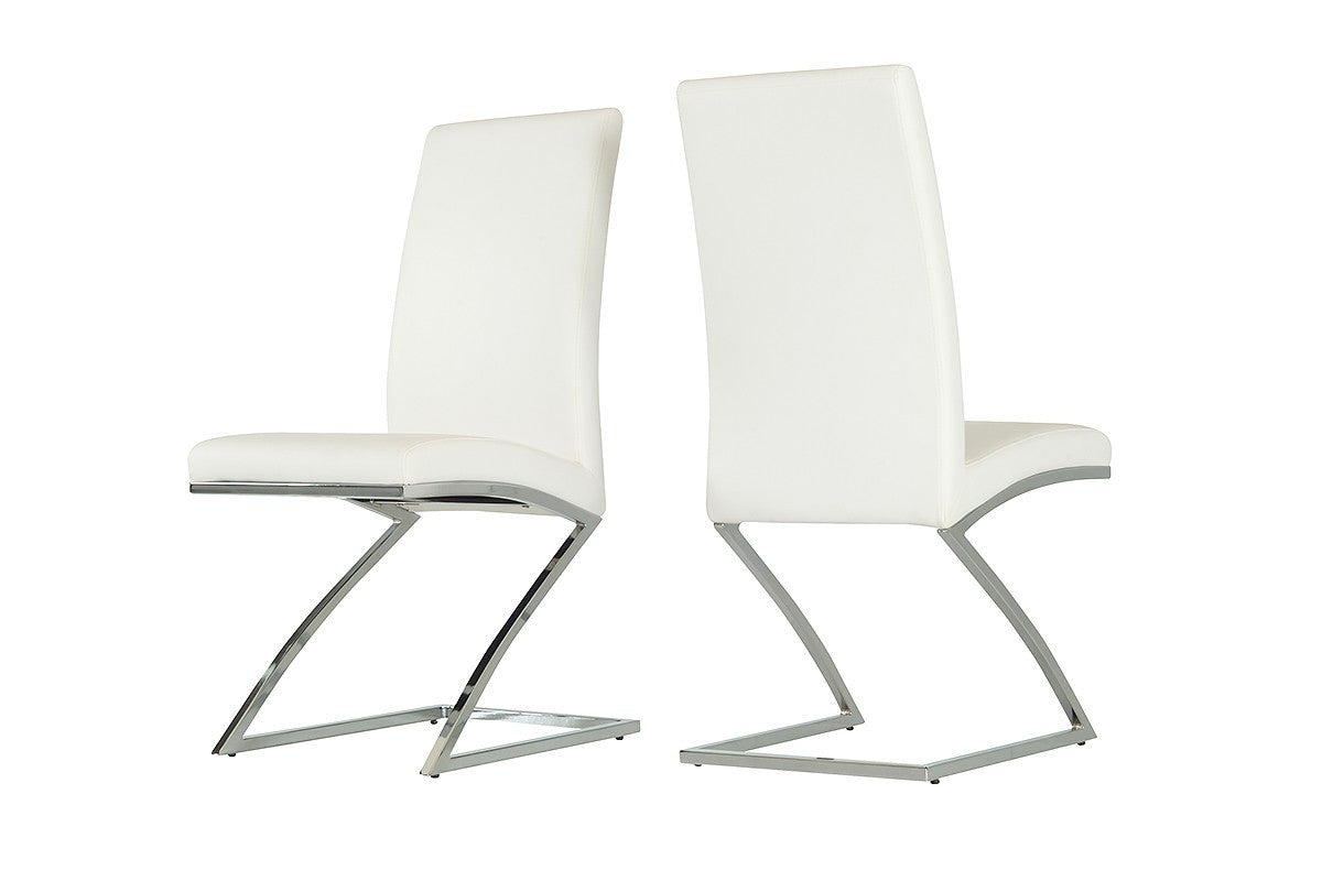 Set of Two White And Silver Upholstered Faux Leather Dining Side Chairs