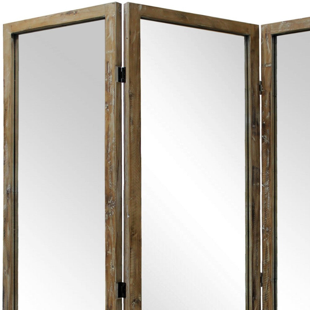 Three Panel Natural Zig Zag Wood Room Divider Screen