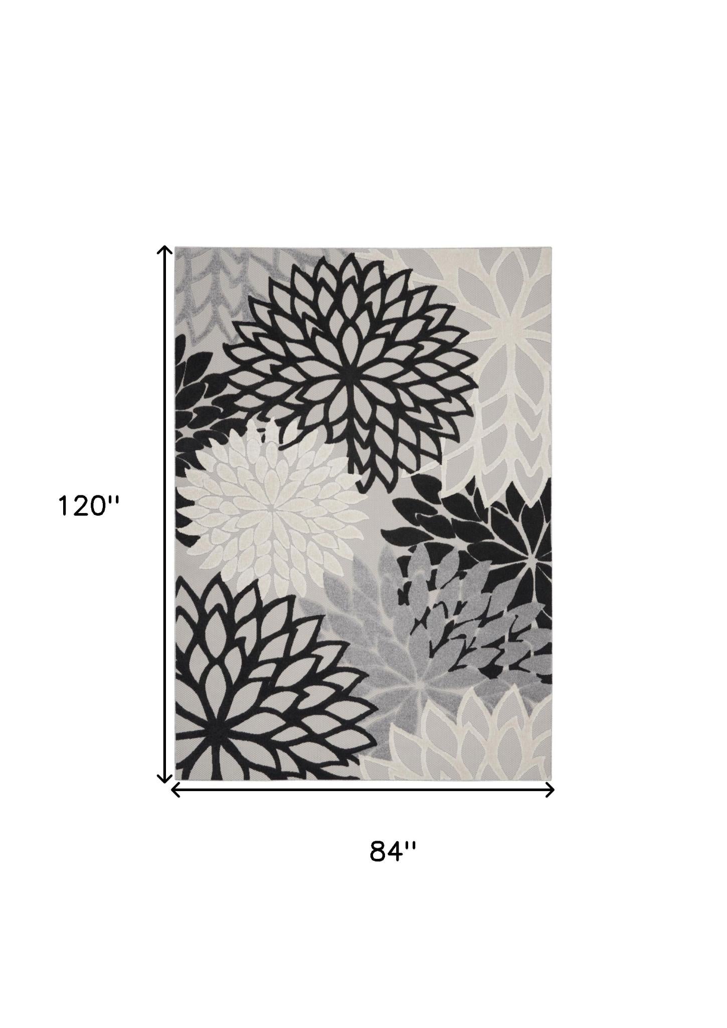 7' X 10' Black And White Handmade Indoor Outdoor Area Rug