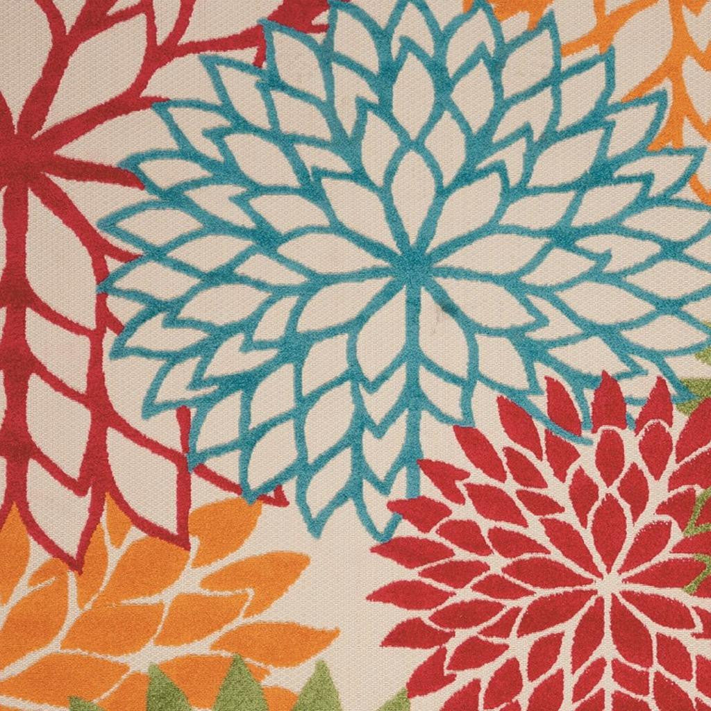 4' X 6' Green And Ivory Floral Indoor Outdoor Area Rug