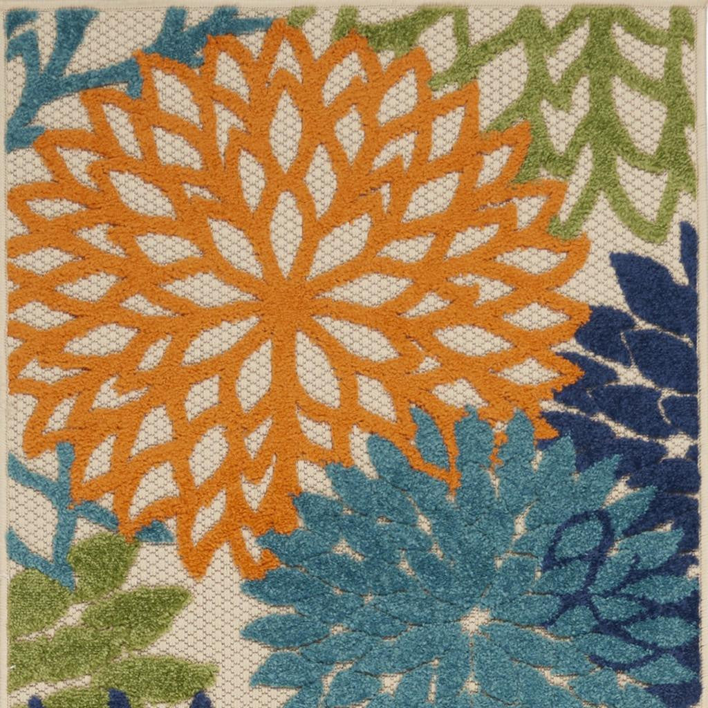 6' Ivory And Blue Indoor Outdoor Runner Rug