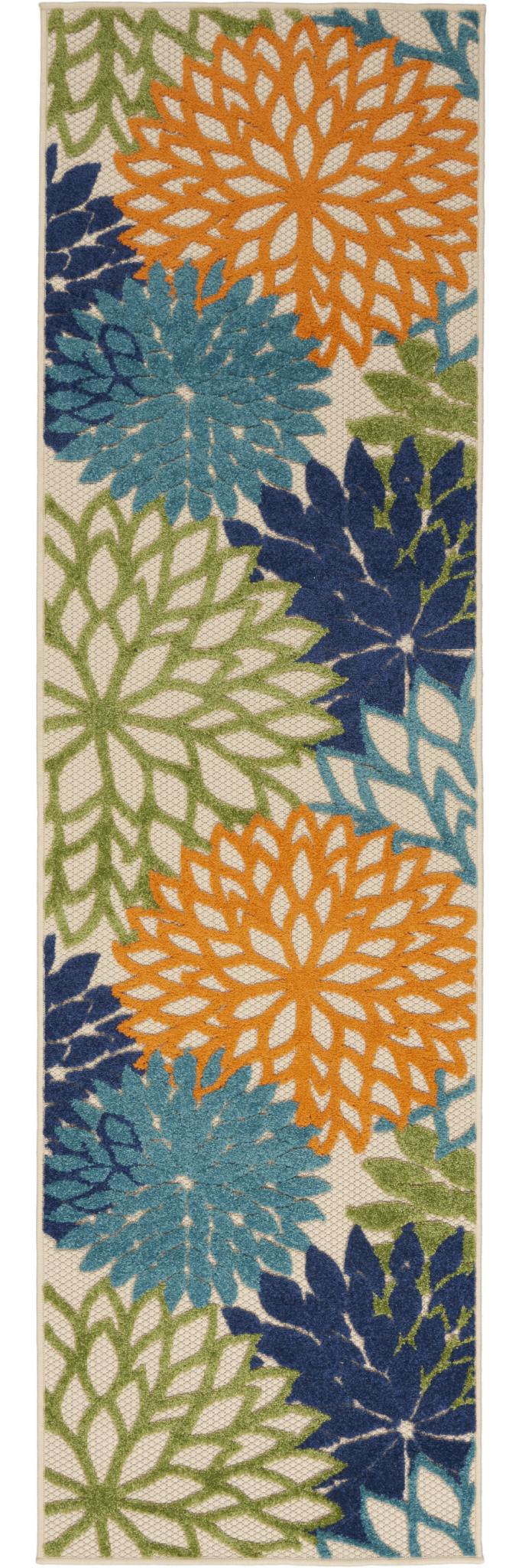 6' Ivory And Blue Indoor Outdoor Runner Rug
