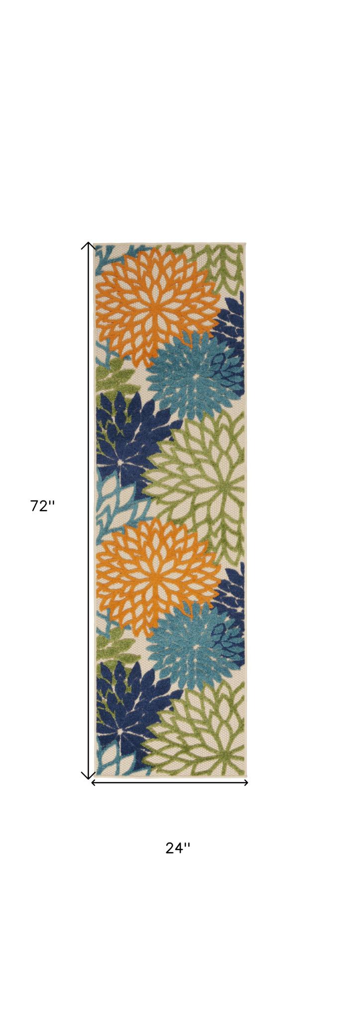 6' Ivory And Blue Indoor Outdoor Runner Rug