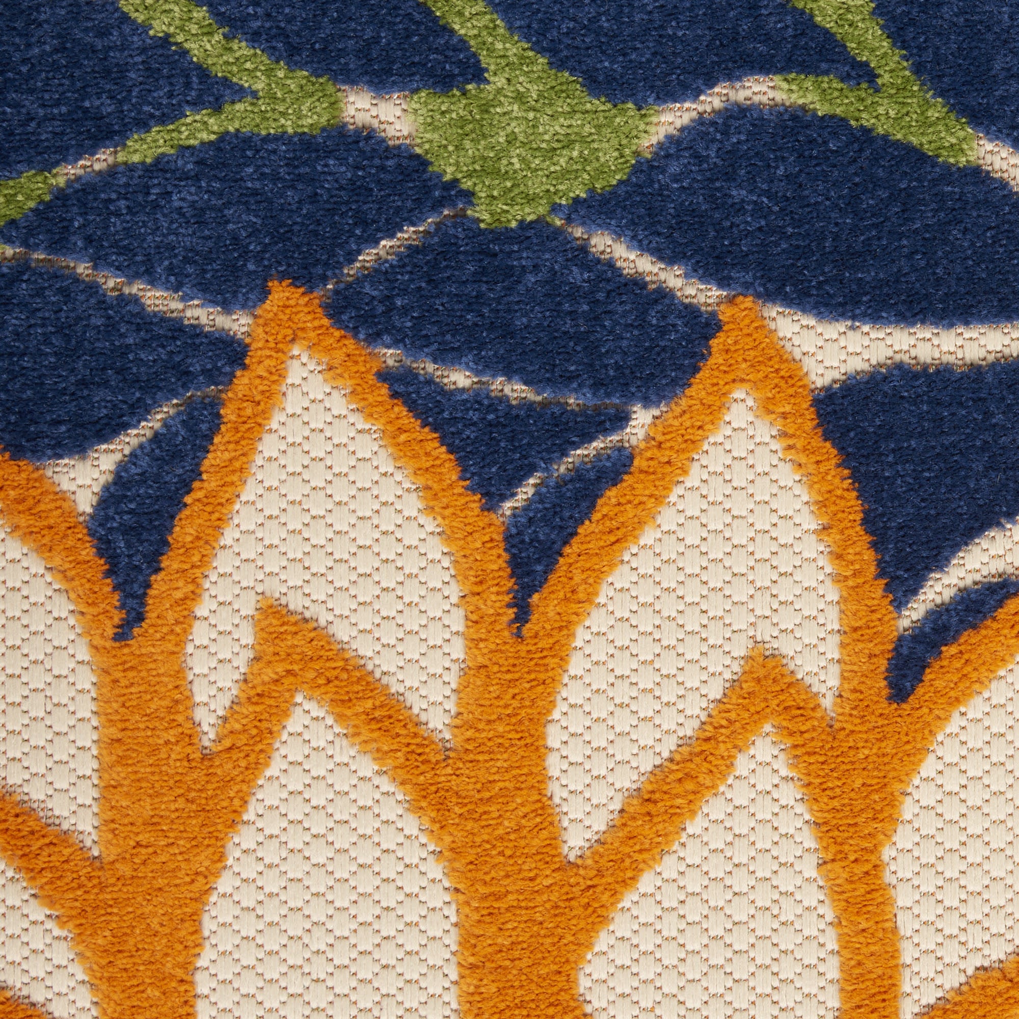 6' Ivory And Blue Indoor Outdoor Runner Rug