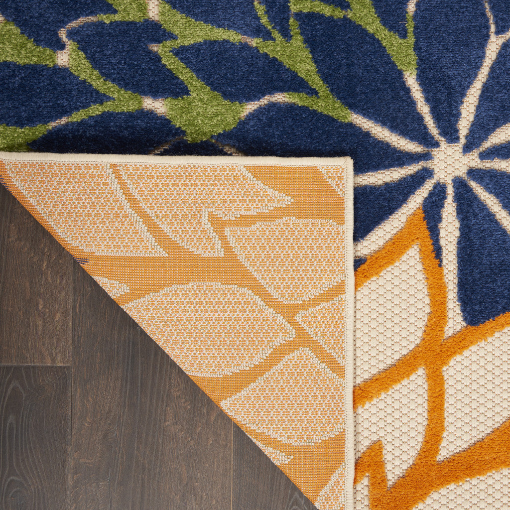 5' X 8' Ivory And Blue Floral Indoor Outdoor Area Rug