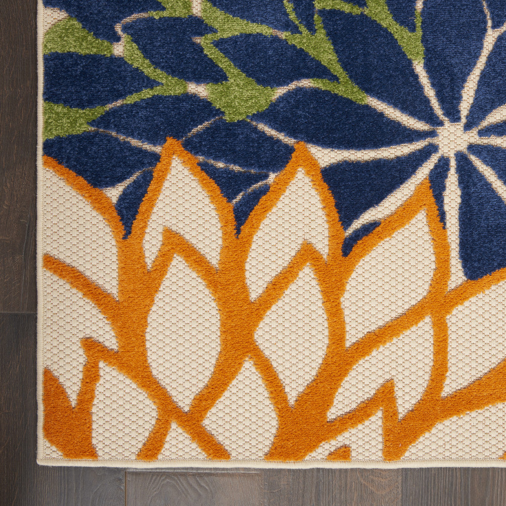 5' X 8' Ivory And Blue Floral Indoor Outdoor Area Rug