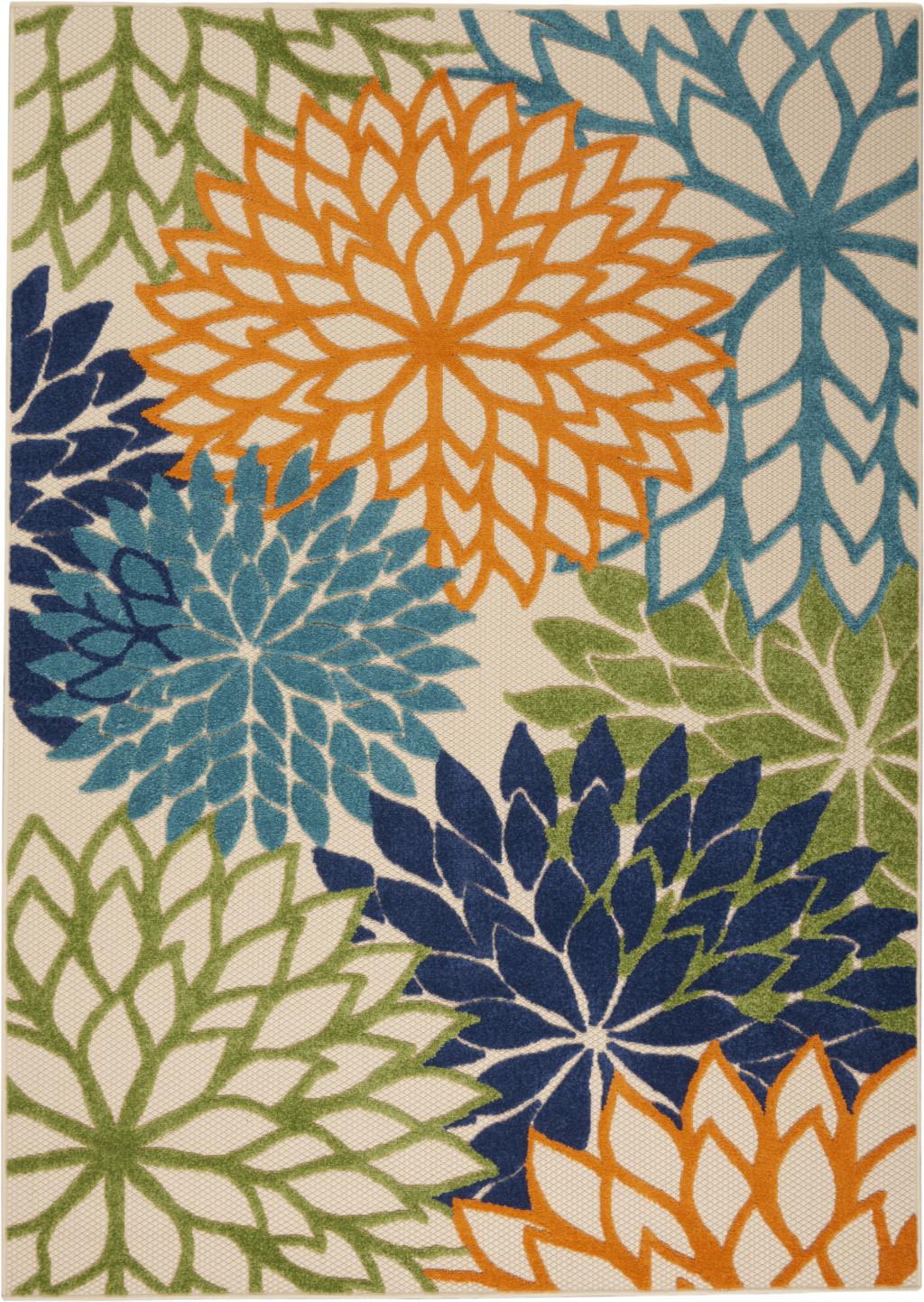 5' X 8' Ivory And Blue Floral Indoor Outdoor Area Rug