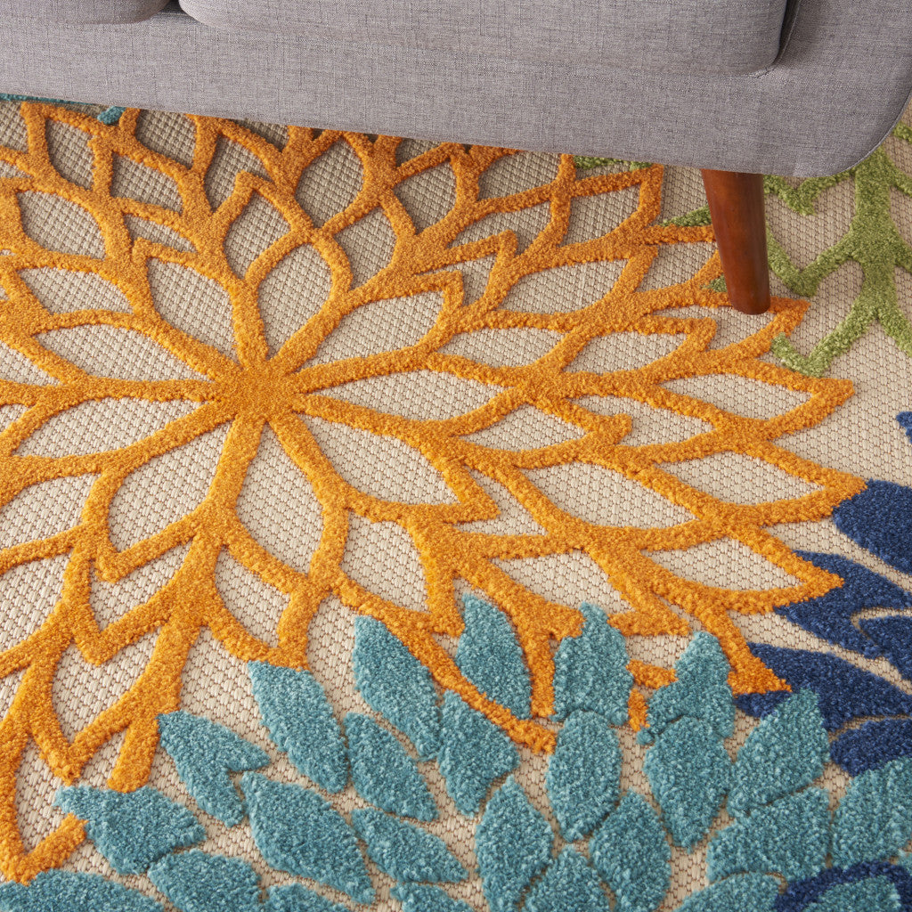 5' X 8' Ivory And Blue Floral Indoor Outdoor Area Rug