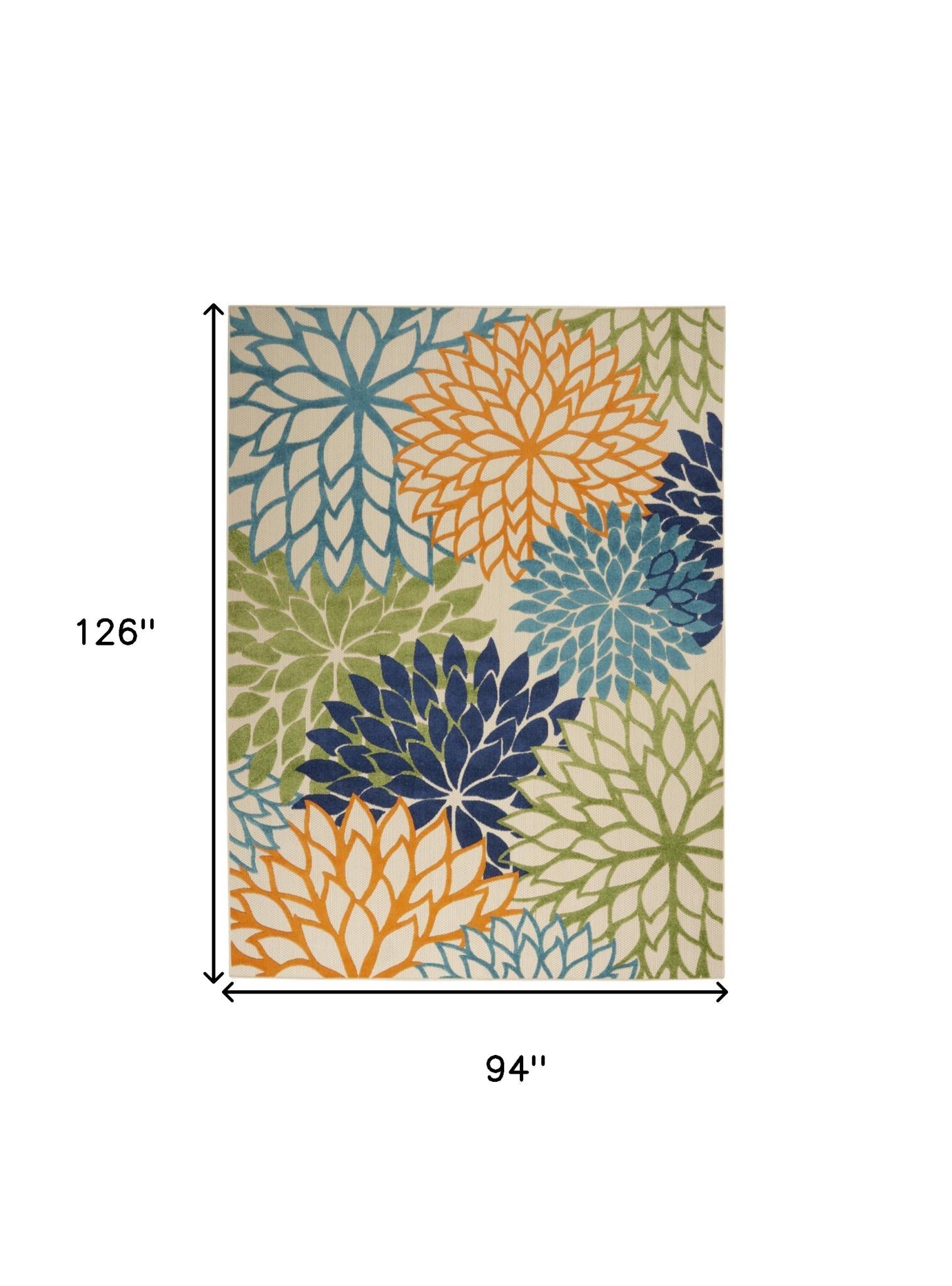 8' X 11' Ivory And Blue Indoor Outdoor Area Rug