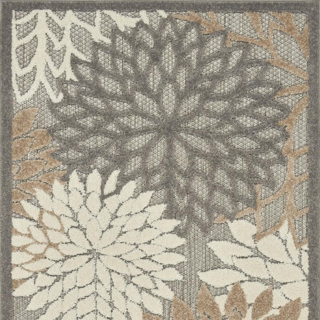 3' X 4' Gray And Ivory Floral Indoor Outdoor Area Rug