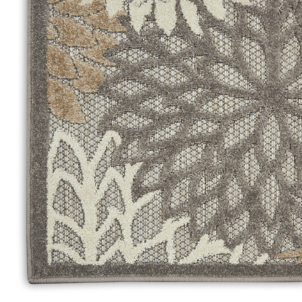 3' X 4' Gray And Ivory Floral Indoor Outdoor Area Rug