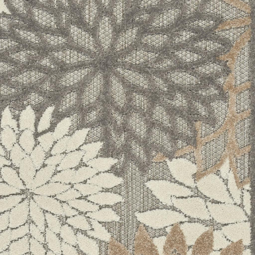 3' X 4' Gray And Ivory Floral Indoor Outdoor Area Rug