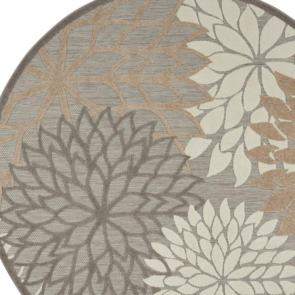4' Gray And Ivory Round Indoor Outdoor Area Rug
