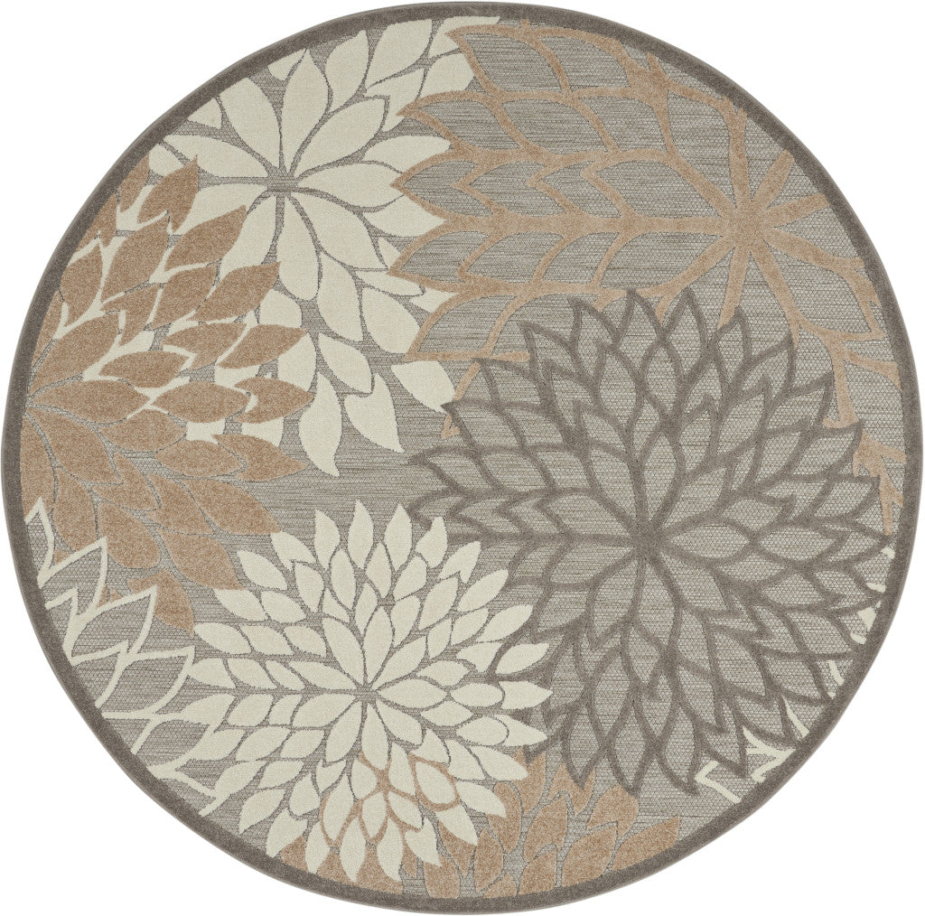 4' Gray And Ivory Round Indoor Outdoor Area Rug