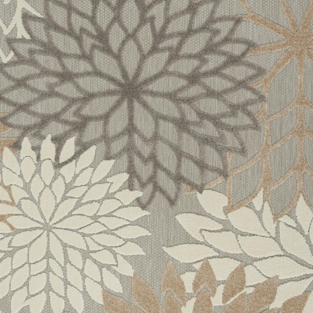 5' X 8' Gray And Ivory Floral Indoor Outdoor Area Rug