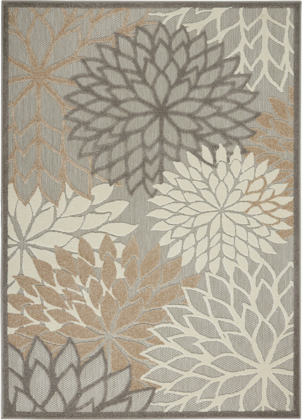 5' X 8' Gray And Ivory Floral Indoor Outdoor Area Rug