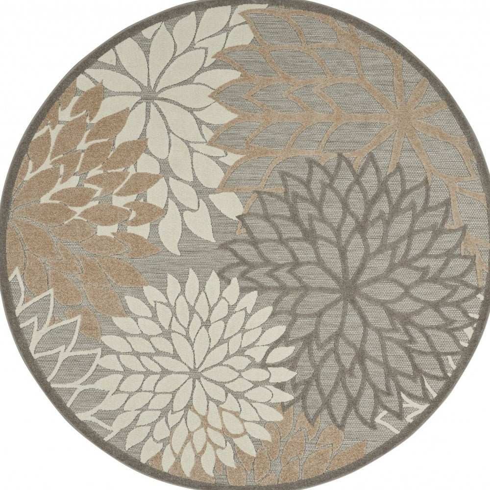 8' Gray And Ivory Round Indoor Outdoor Area Rug