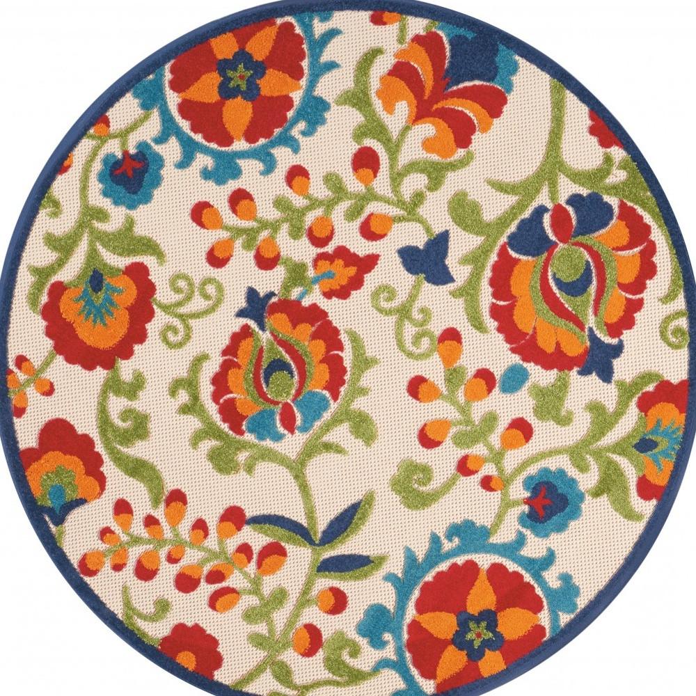 4' Green And Ivory Round Indoor Outdoor Area Rug