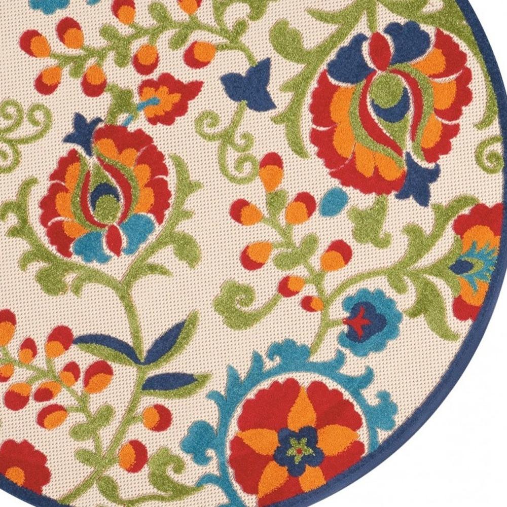 4' Green And Ivory Round Indoor Outdoor Area Rug