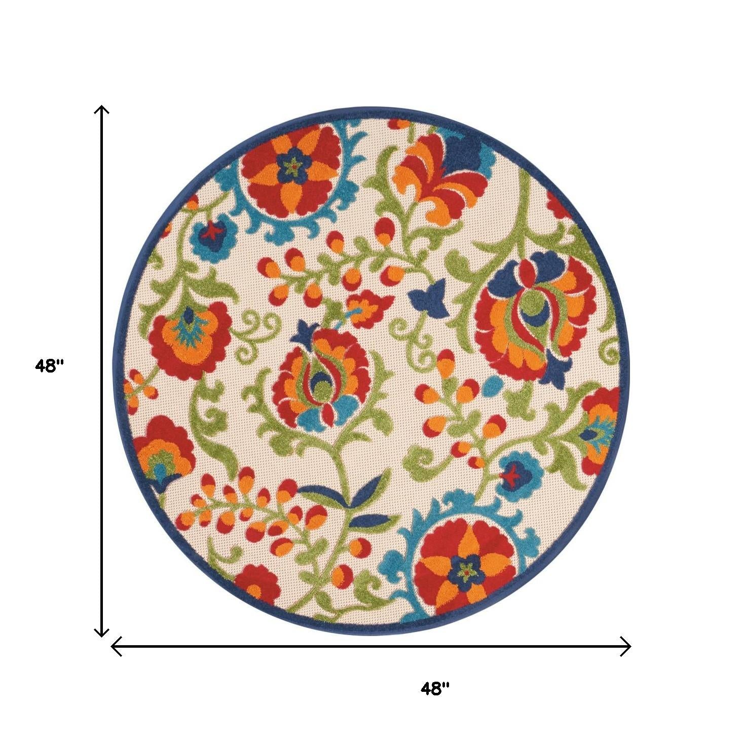 4' Green And Ivory Round Indoor Outdoor Area Rug