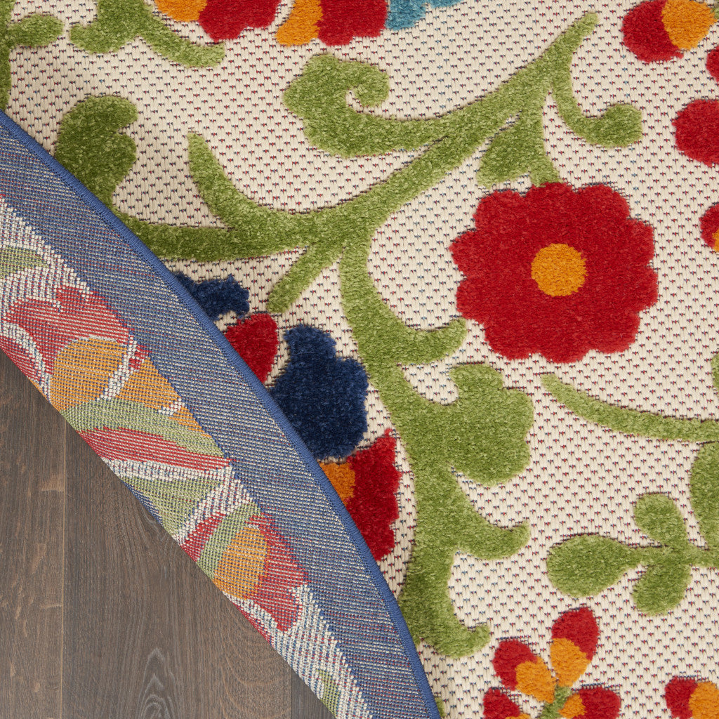 4' Green And Ivory Round Indoor Outdoor Area Rug
