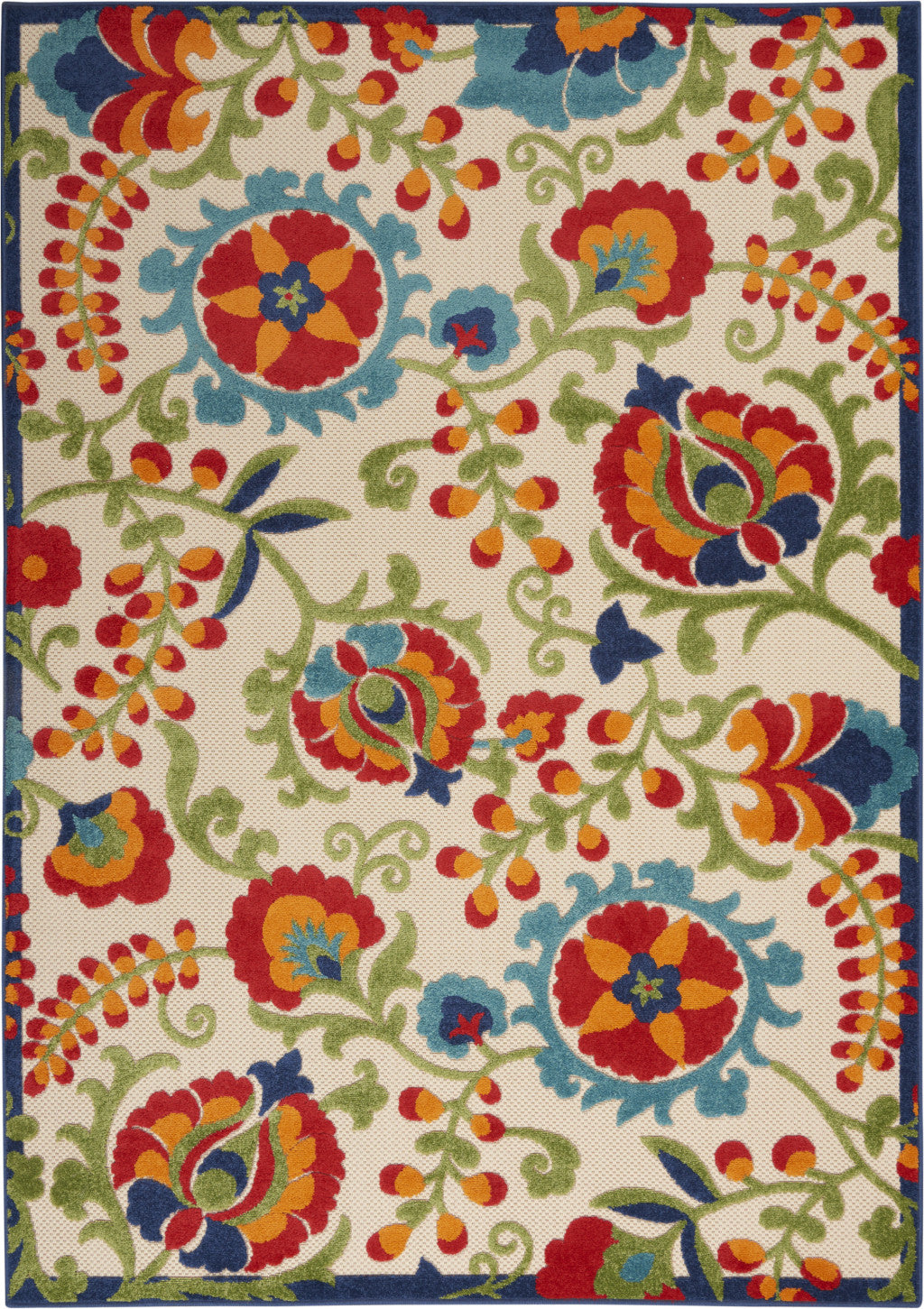 6' X 9' Green And Ivory Indoor Outdoor Area Rug