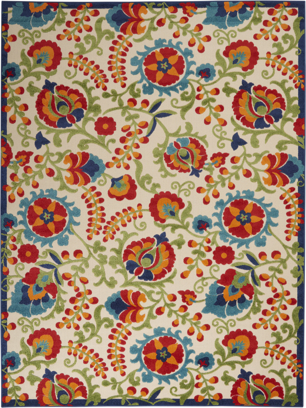7' X 10' Green And Ivory Indoor Outdoor Area Rug