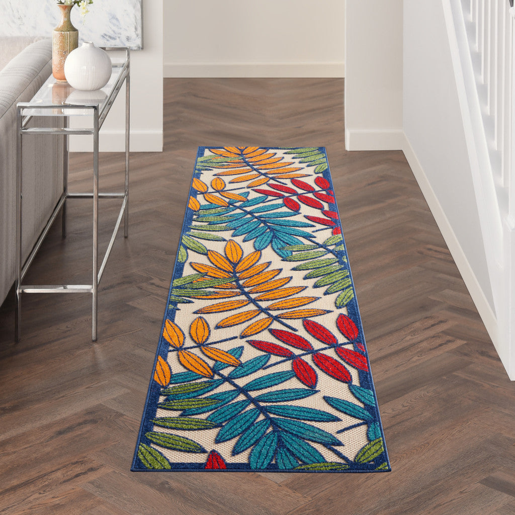 10' Ivory And Blue Floral Indoor Outdoor Area Rug
