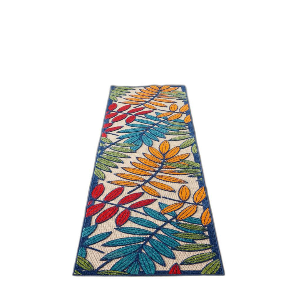 10' Ivory And Blue Floral Indoor Outdoor Area Rug