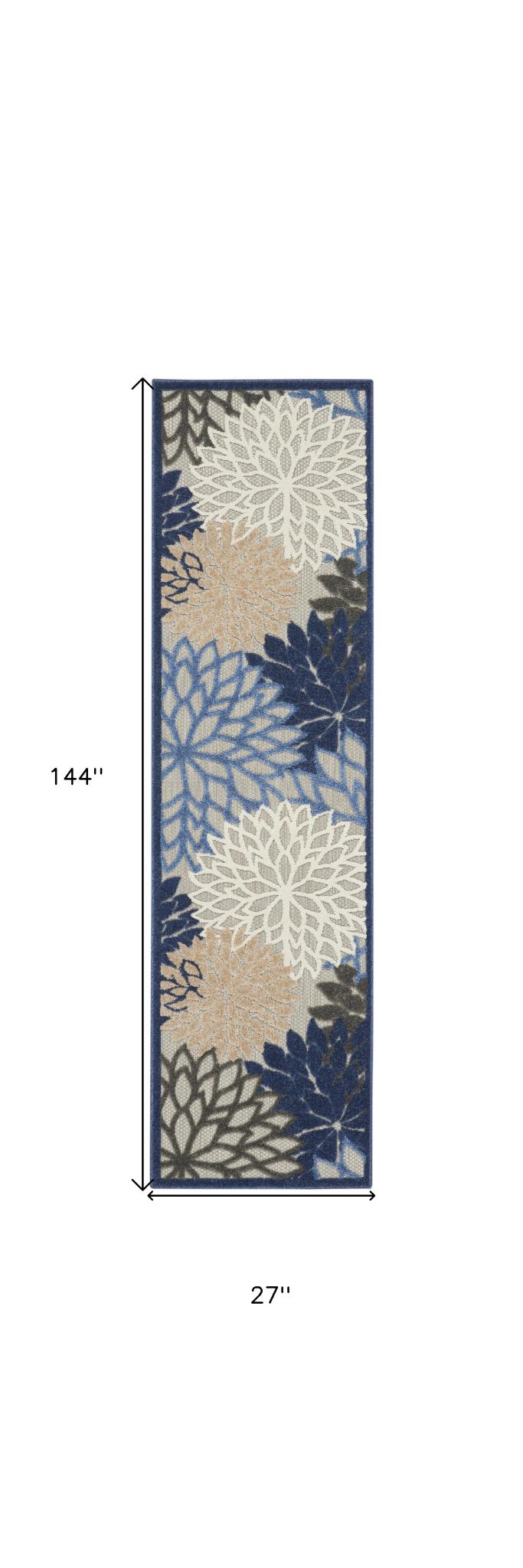 12' Blue And Gray Indoor Outdoor Runner Rug