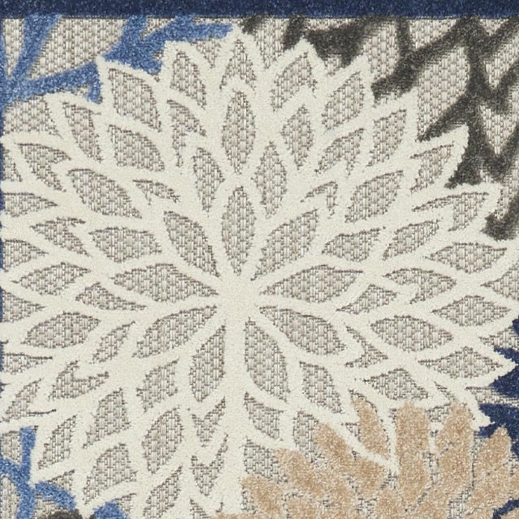 12' Blue And Gray Indoor Outdoor Runner Rug